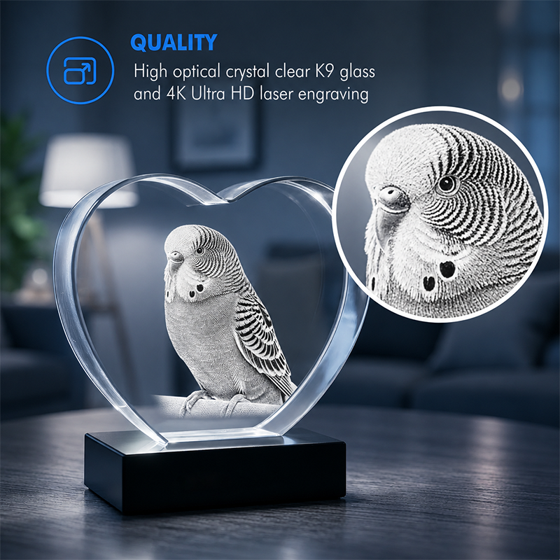 Custom 3D Crystal - Heart - Wedding Crystal Gift with LED Base - Living Room Decor