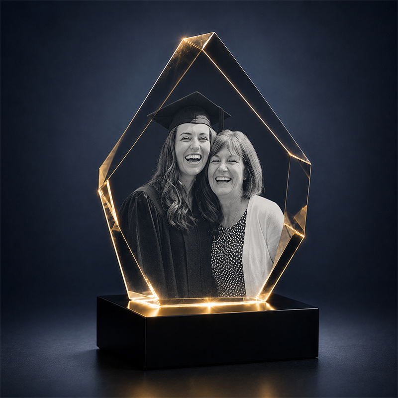Custom 3D Crystal - Hexagon - Graduation Crystal Gift with LED Base - Living Room Decor