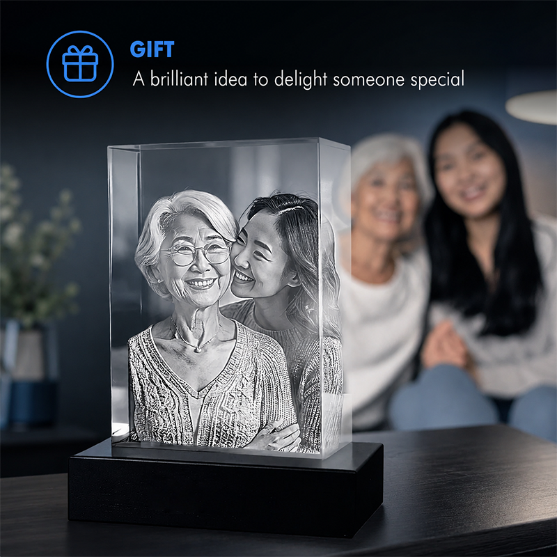 Custom 3D Pet Crystal Photo - Square - Personalized Pet Crystal Gift - Living Room Decor