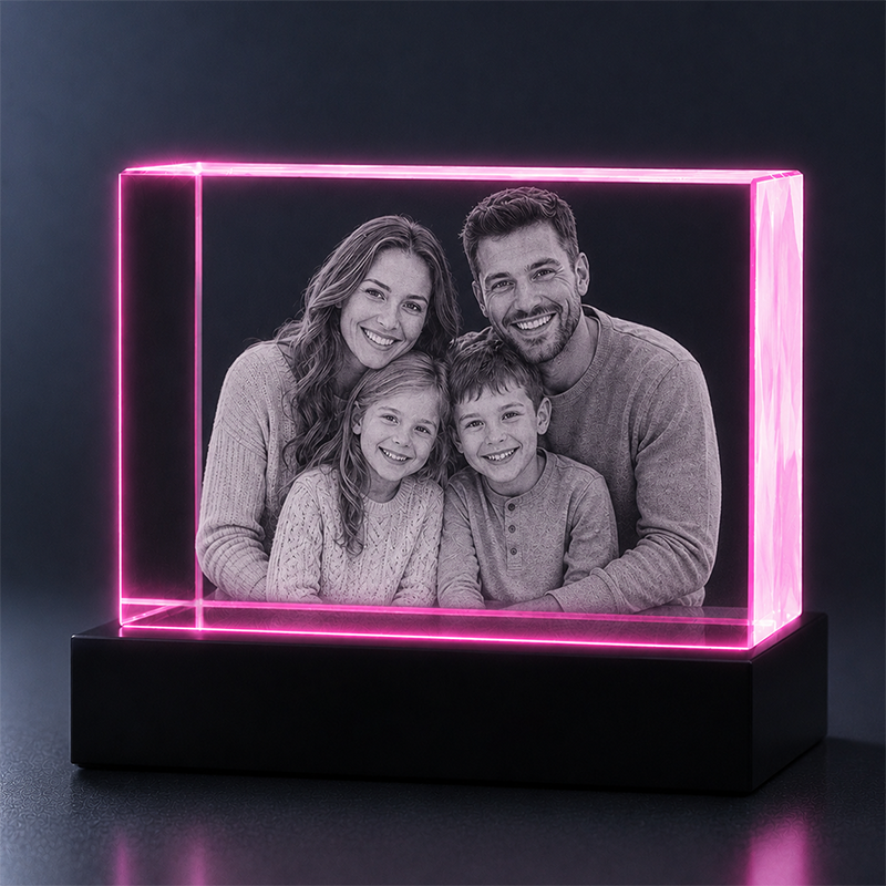 Custom 3D Crystal - Rectangle - Crystal Gift with LED Base - Living Room Decor