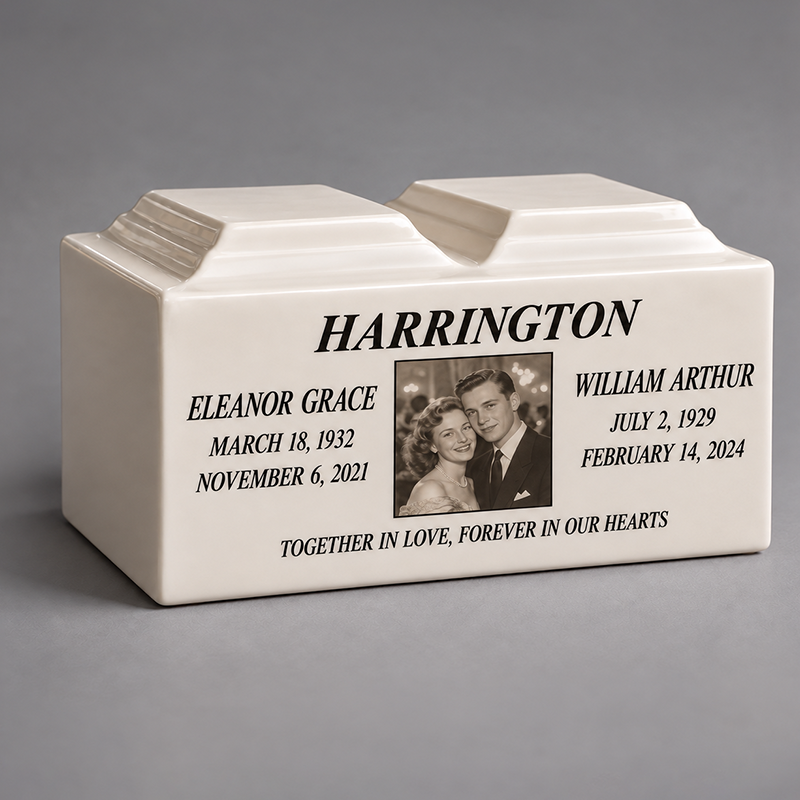 Companion Urn for Human Ashes with Personalized Engraving to Keep Two Loved Ones Remembered Together