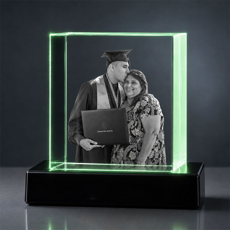 Custom 3D Crystal - Square - Graduation Crystal Gift with LED Base - Living Room Decor