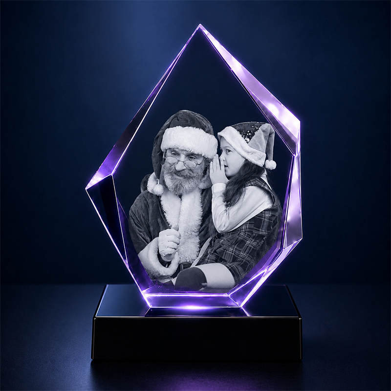 Custom 3D Crystal – Hexagon – Christmas Crystal Gift with LED Base – Living Room Decor