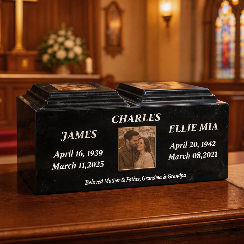 Personalized companion urn for couples with custom memorial photo