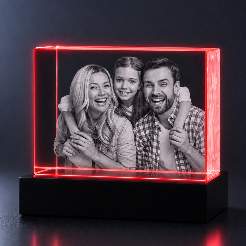 Custom 3D Crystal - Rectangle - Anniversary Crystal Gift with LED Base - Living Room Decor