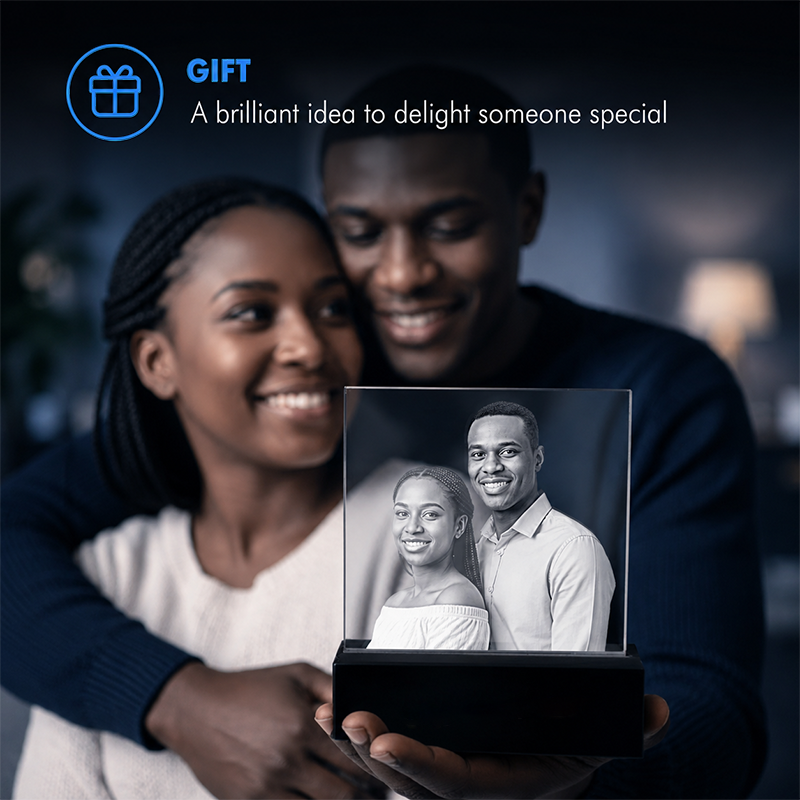 Custom 3D Crystal Photo - Square - Personalized Valentine's Crystal Gift - Living Room Decor