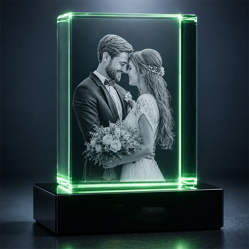 Custom 3D Crystal Photo - Vertical Rectangle - Couples Wedding Crystal Gift - Living Room