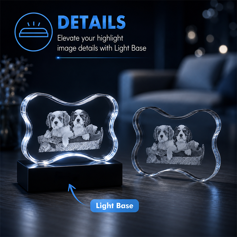 Custom 3D Dog Crystal Photo - Bone Shape - Dog Lover Crystal Gift - Living Room Decor