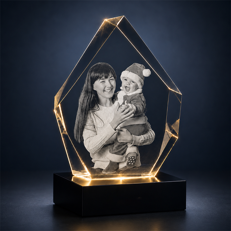 Custom 3D Crystal – Hexagon – Christmas Crystal Gift with LED Base – Living Room Decor