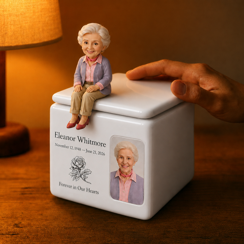 Custom cremation urn with photo and message