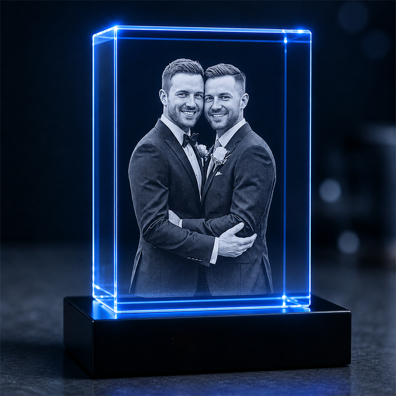 Custom 3D Crystal Photo - Vertical Rectangle - Couples Wedding Crystal Gift - Living Room