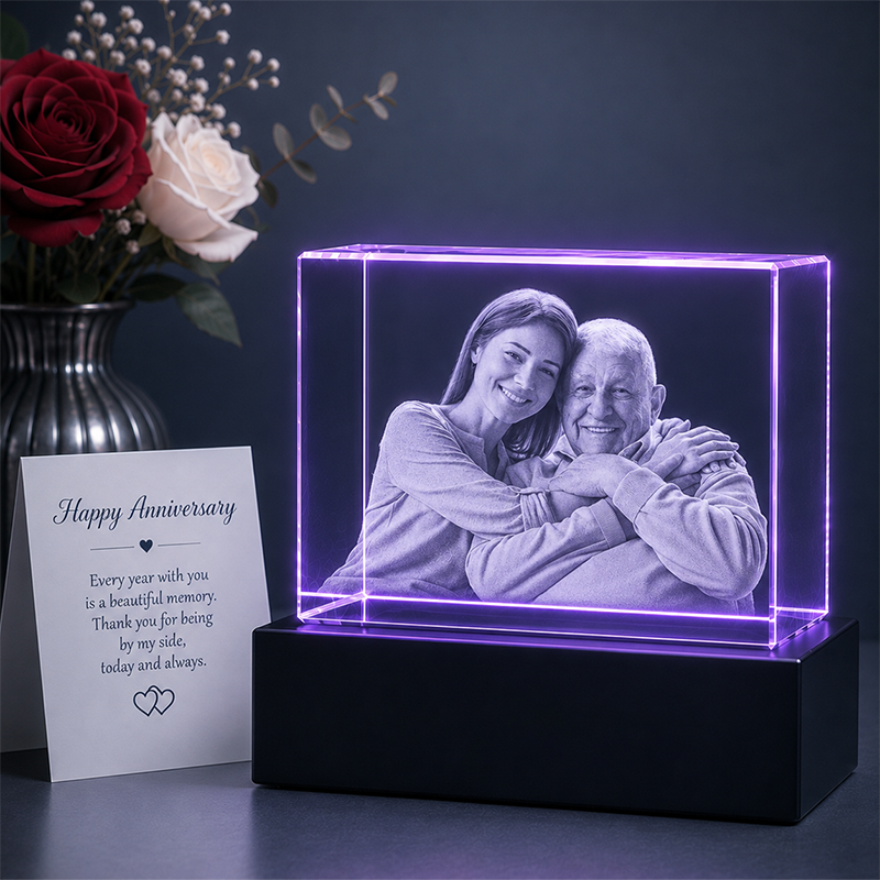 Custom 3D Crystal - Rectangle - Valentine's Crystal Gift with LED Base - Living Room Decor