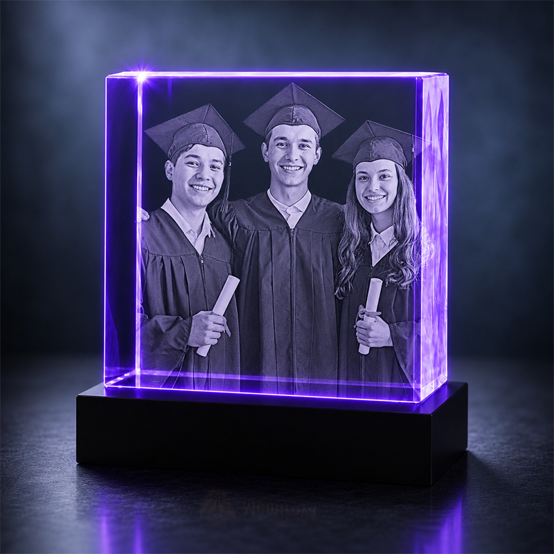 Custom 3D Crystal - Square - Graduation Crystal Gift with LED Base - Living Room Decor