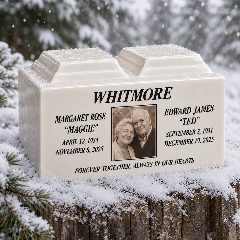 Personalized companion urn for couples with custom memorial photo