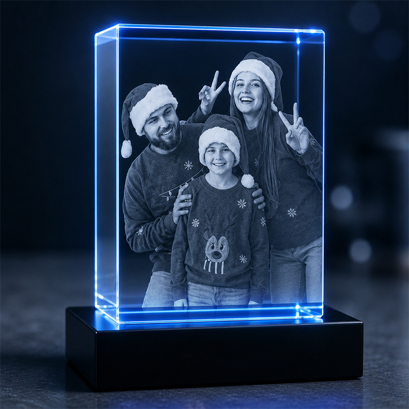 Custom 3D Crystal Photo - Vertical Rectangle - Christmas Crystal Gift - Living Room Decor