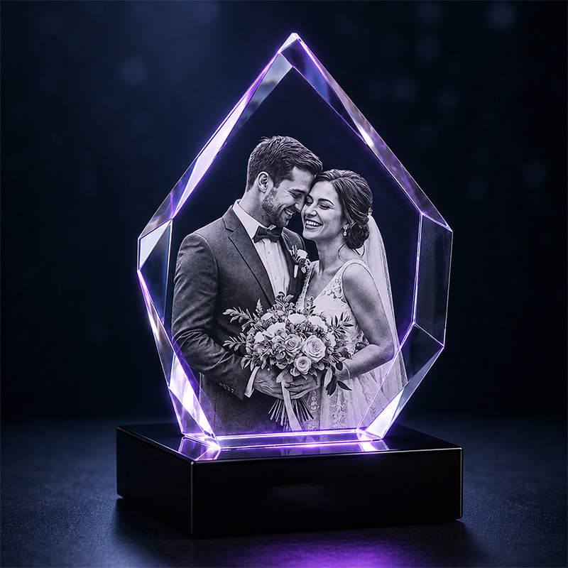 Custom 3D Crystal Photo - Hexagon - Personalized Wedding Crystal Gift - Living Room Decor