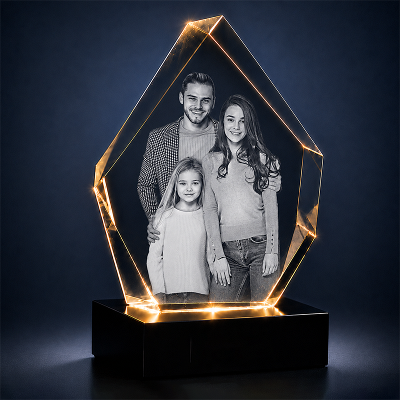 Custom 3D Crystal Photo - Hexagon - Couple Portrait Crystal Gift - Living Room Decor