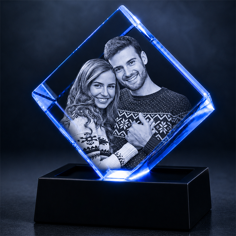 Custom 3D Crystal Photo - Cube - Romantic Valentine's Crystal Gift - Living Room Decor