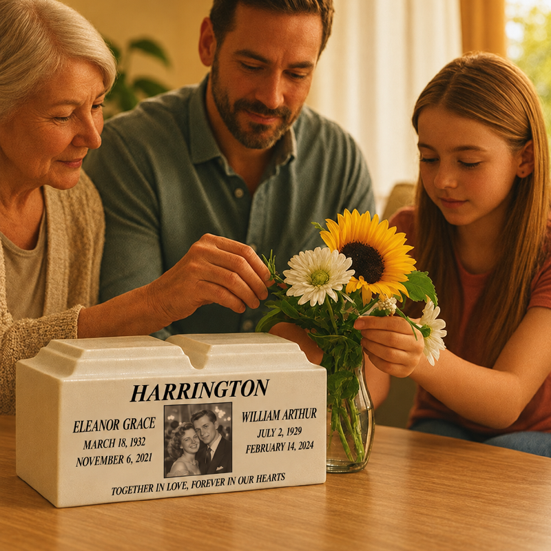 Companion Urn for Human Ashes with Personalized Engraving to Keep Two Loved Ones Remembered Together