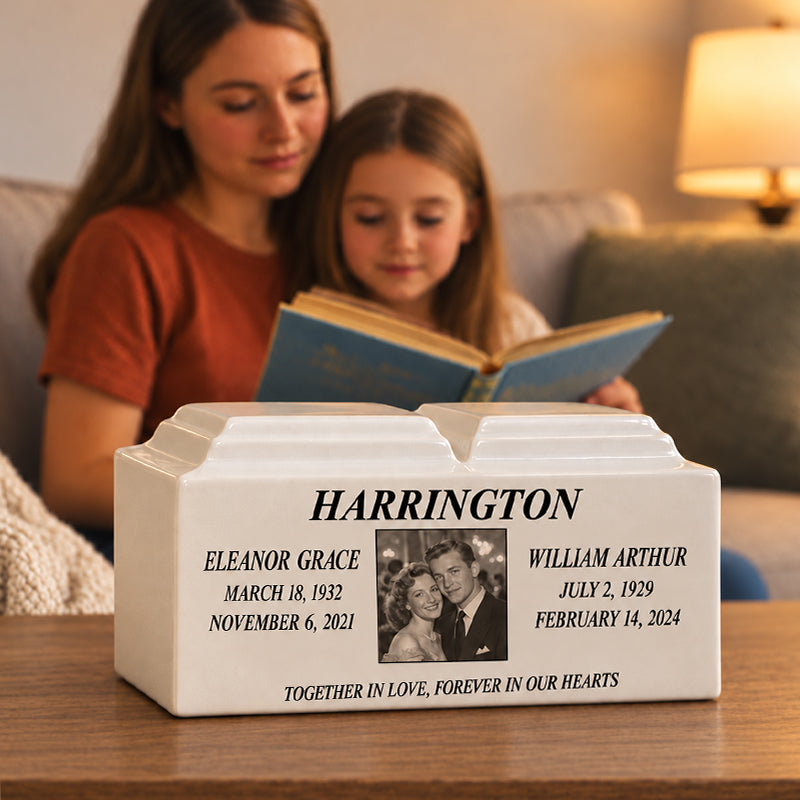 Companion Urn for Human Ashes with Personalized Engraving to Keep Two Loved Ones Remembered Together