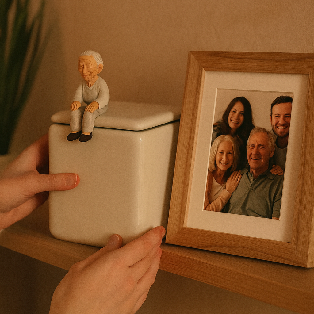 Sculptural ceramic adult urn designed for home interior placement