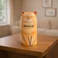 Personalized cat urn with custom name Marmalade, handmade ceramic pet memorial for home decor
