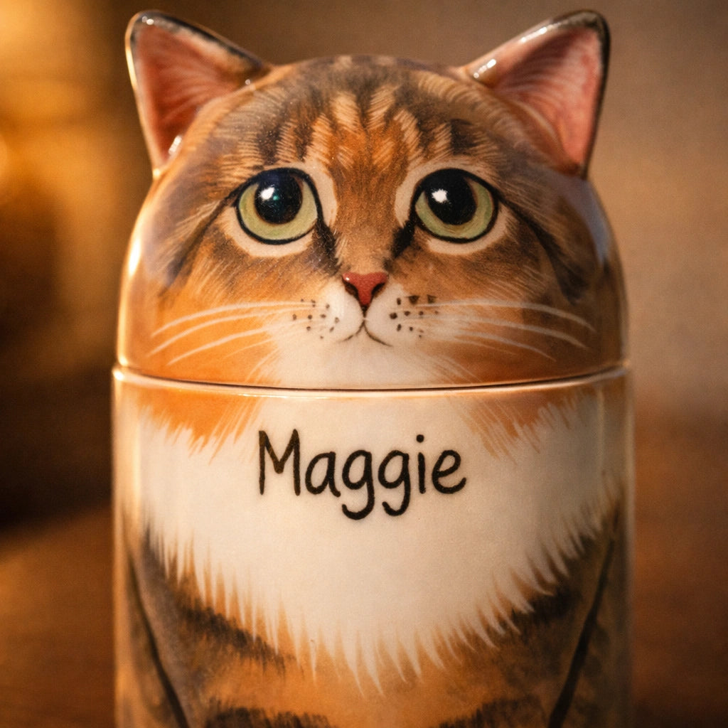 Custom ceramic pet urn for cats designed for home interiors