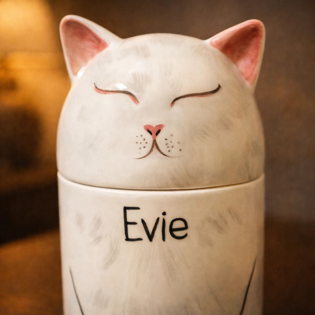 Custom ceramic pet urn for cats designed for home interiors