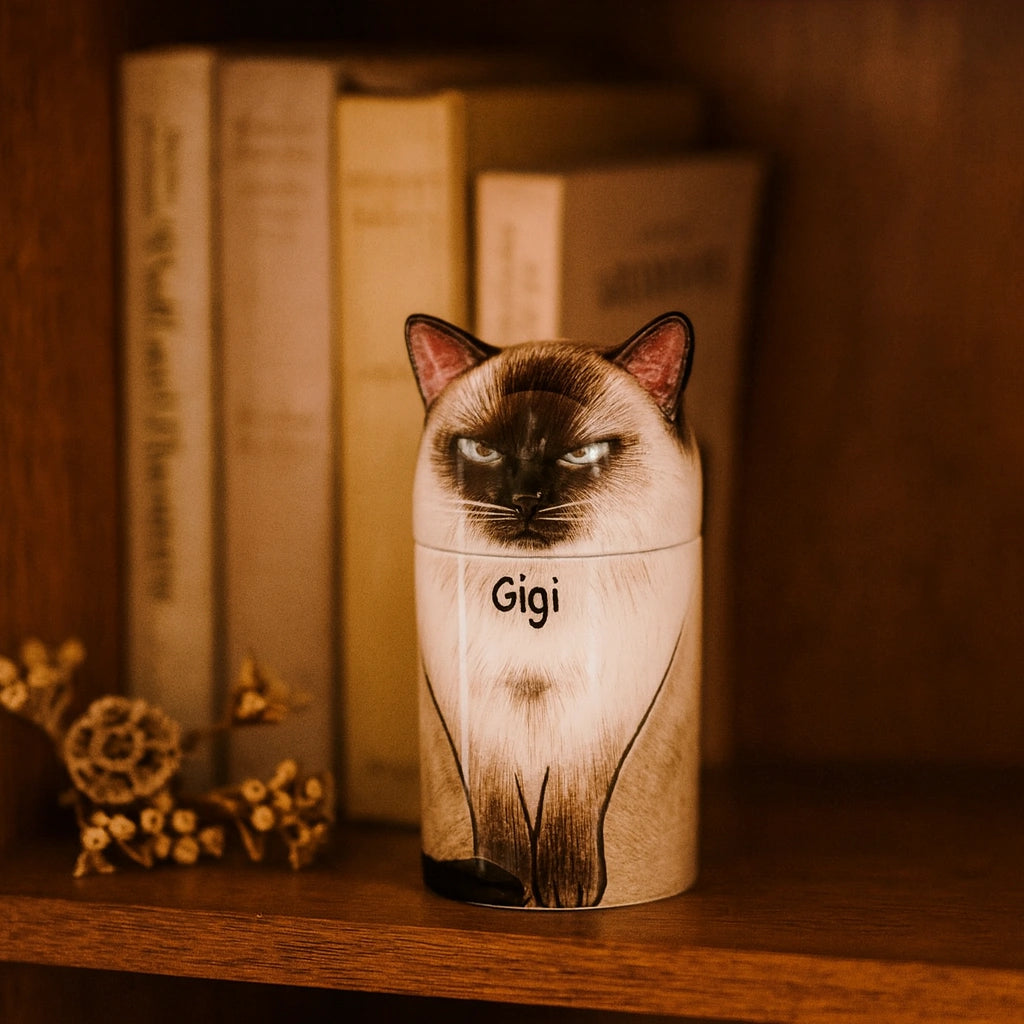 Custom Handmade Pet Urn with Cat Design and Personalized Engraving