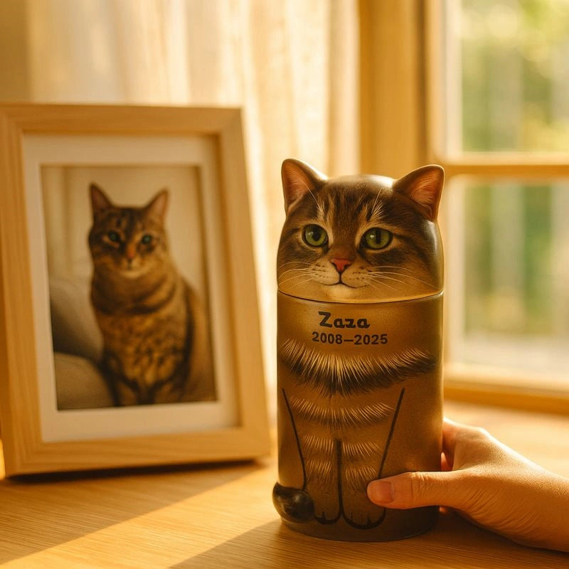 Custom Ceramic Cat Urn Painted Fur Keepsake