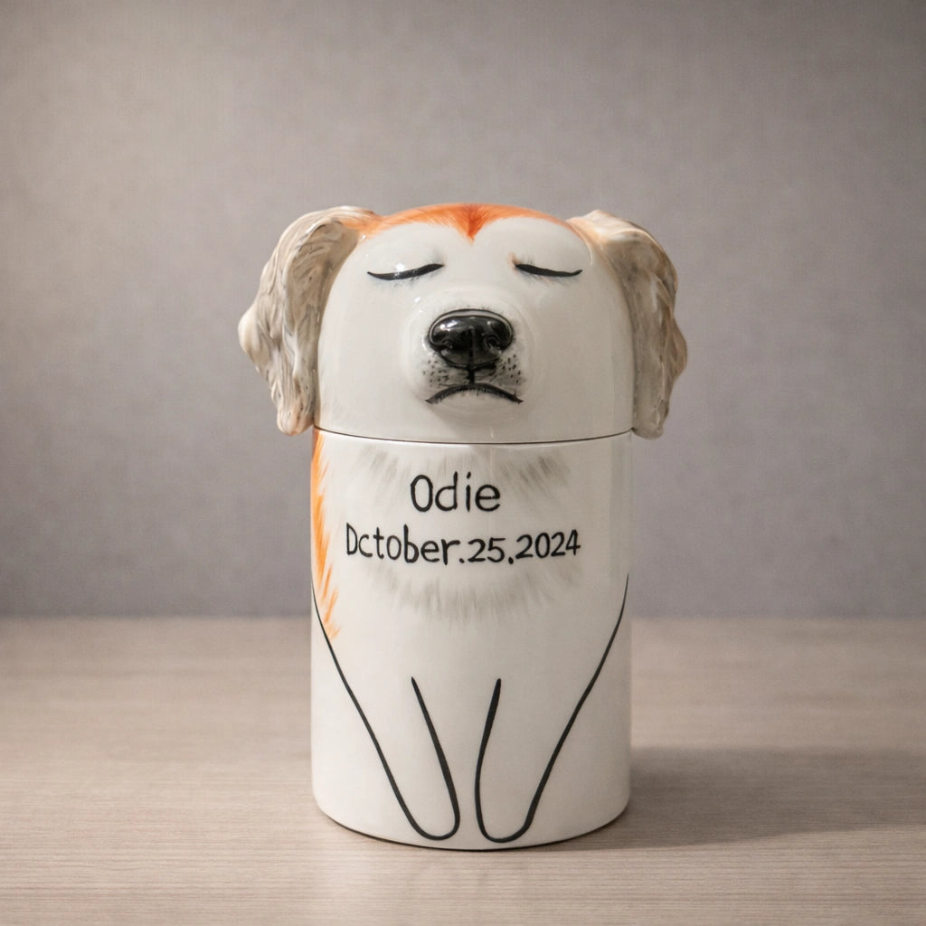 Custom ceramic pet urn for dogs with soft white glaze