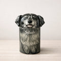 Handmade ceramic dog urn with detailed fur carving