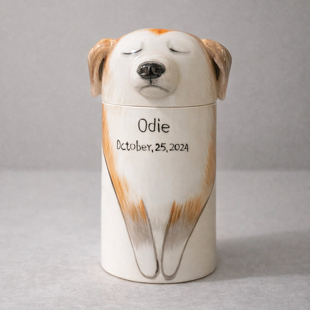 Custom ceramic urn for dog remains with understated finish
