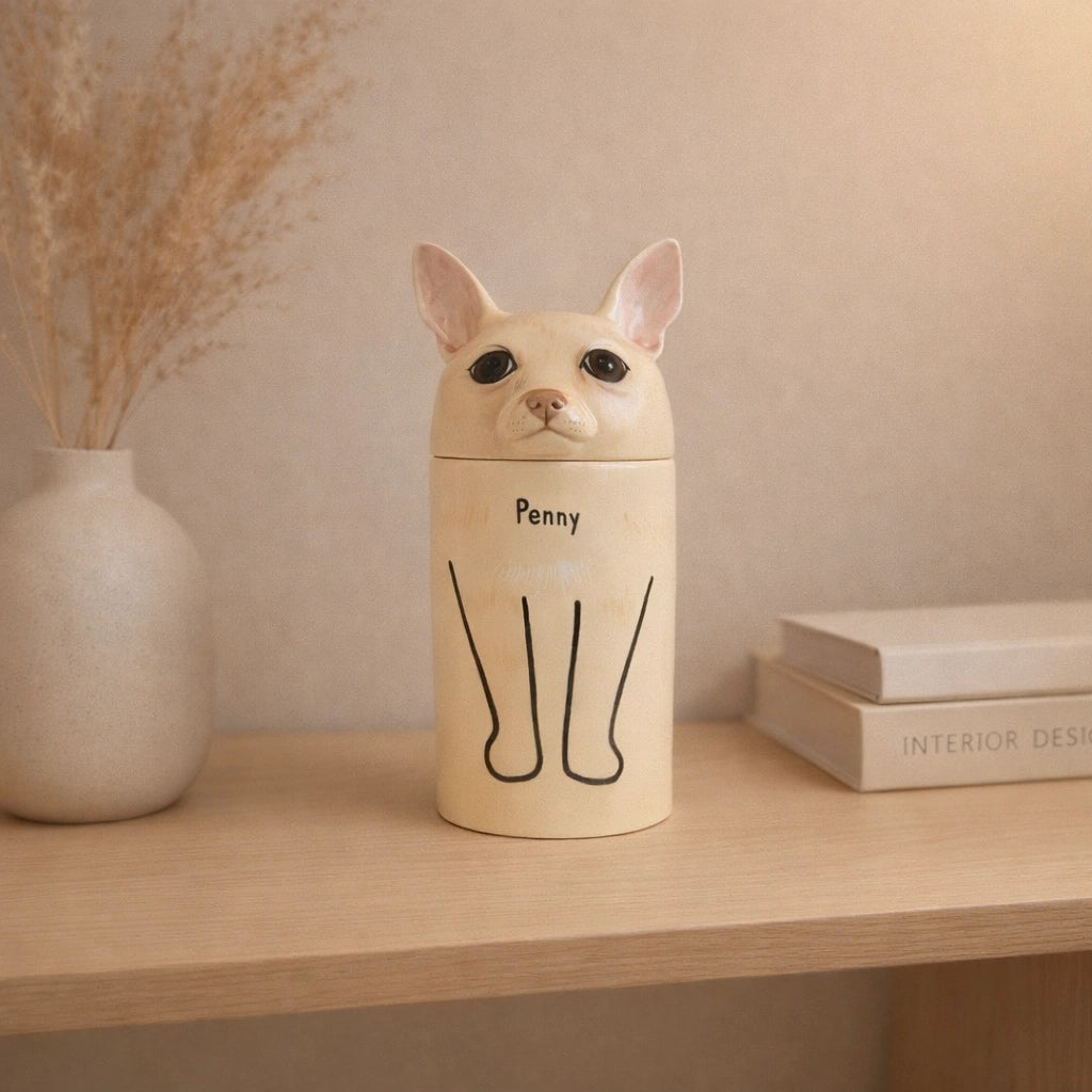 Custom dog urn personalized with pet's name, handmade ceramic pet cremation urn for ashes