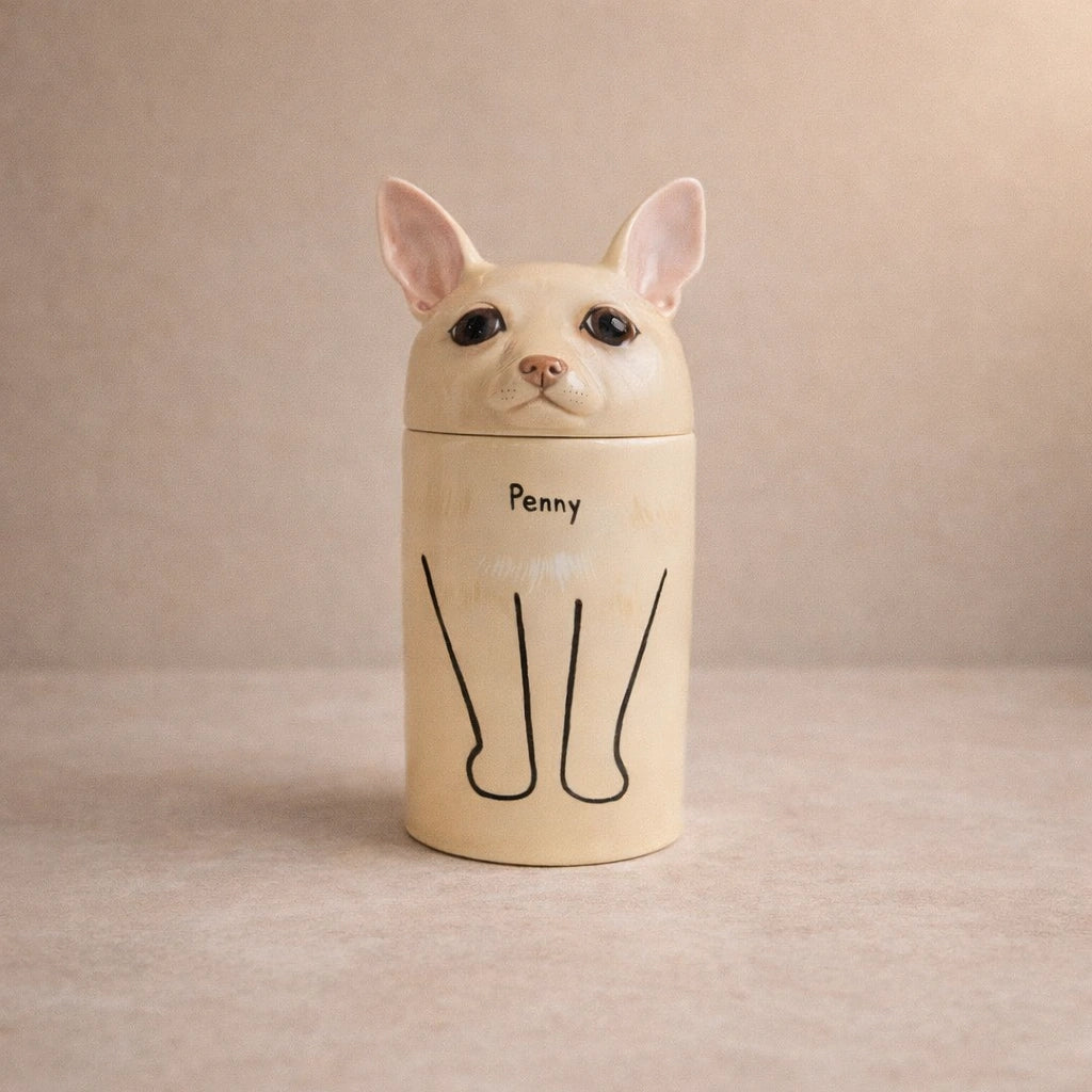 Custom dog urn handmade ceramic, personalized pet urn with dog design, pet memorial decor