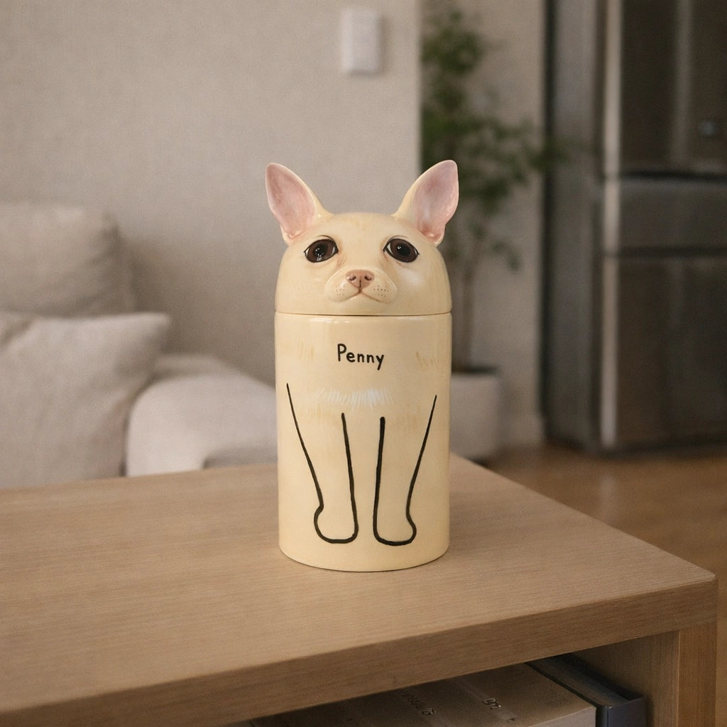 Custom dog urn, personalized pet cremation urn, handmade ceramic pet memorial keepsake