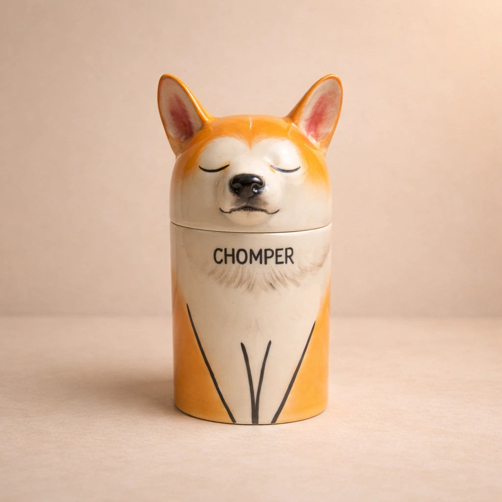 Custom dog urn handmade ceramic, personalized pet memorial urn with dog face, pet cremation keepsake
