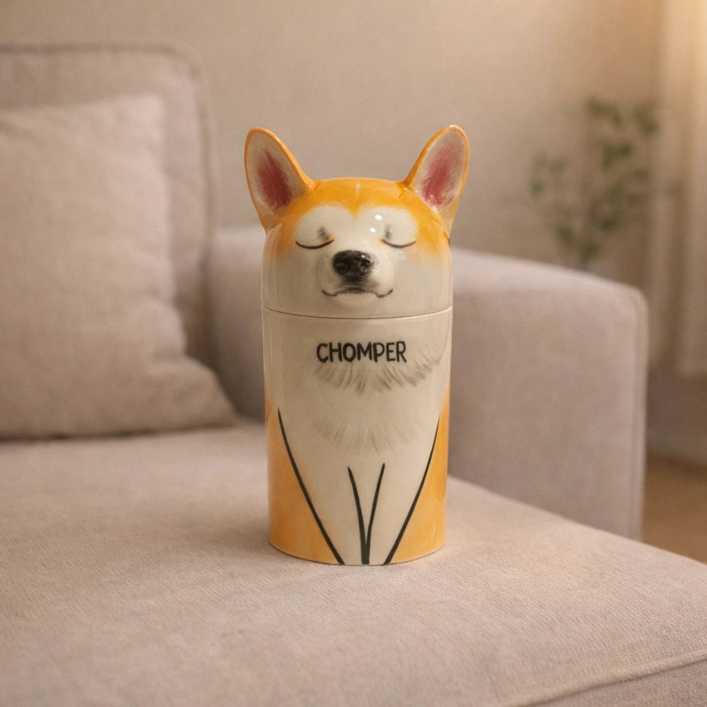 Custom dog urn ceramic, handmade personalized pet memorial urn, pet cremation keepsake decor