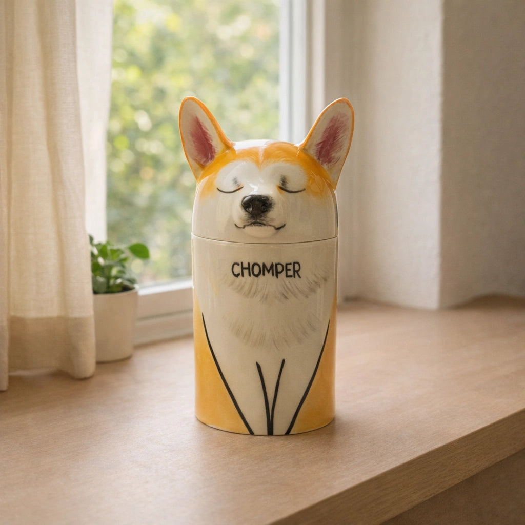Custom dog urn handmade ceramic, personalized pet cremation urn for ashes, pet memorial decor