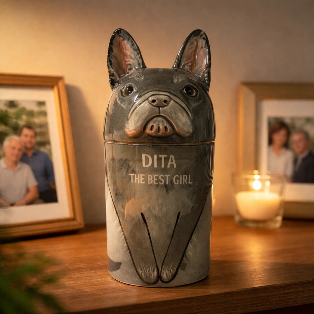 minimalist gray ceramic pet urn for home display