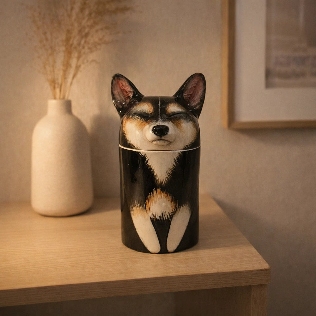 Custom handmade dog urn crafted from pet photo