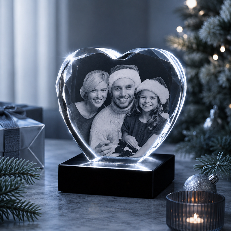 Custom 3D Crystal Photo - Faceted Heart- Valentine's Photo Crystal Gift - Living Room Decor