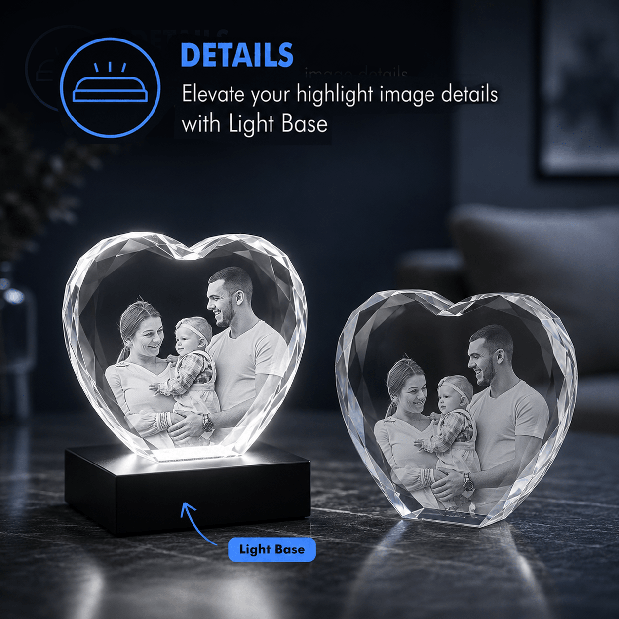 Memirova Christmas Faceted Heart Crystal Gift Light Base Details-Memirova