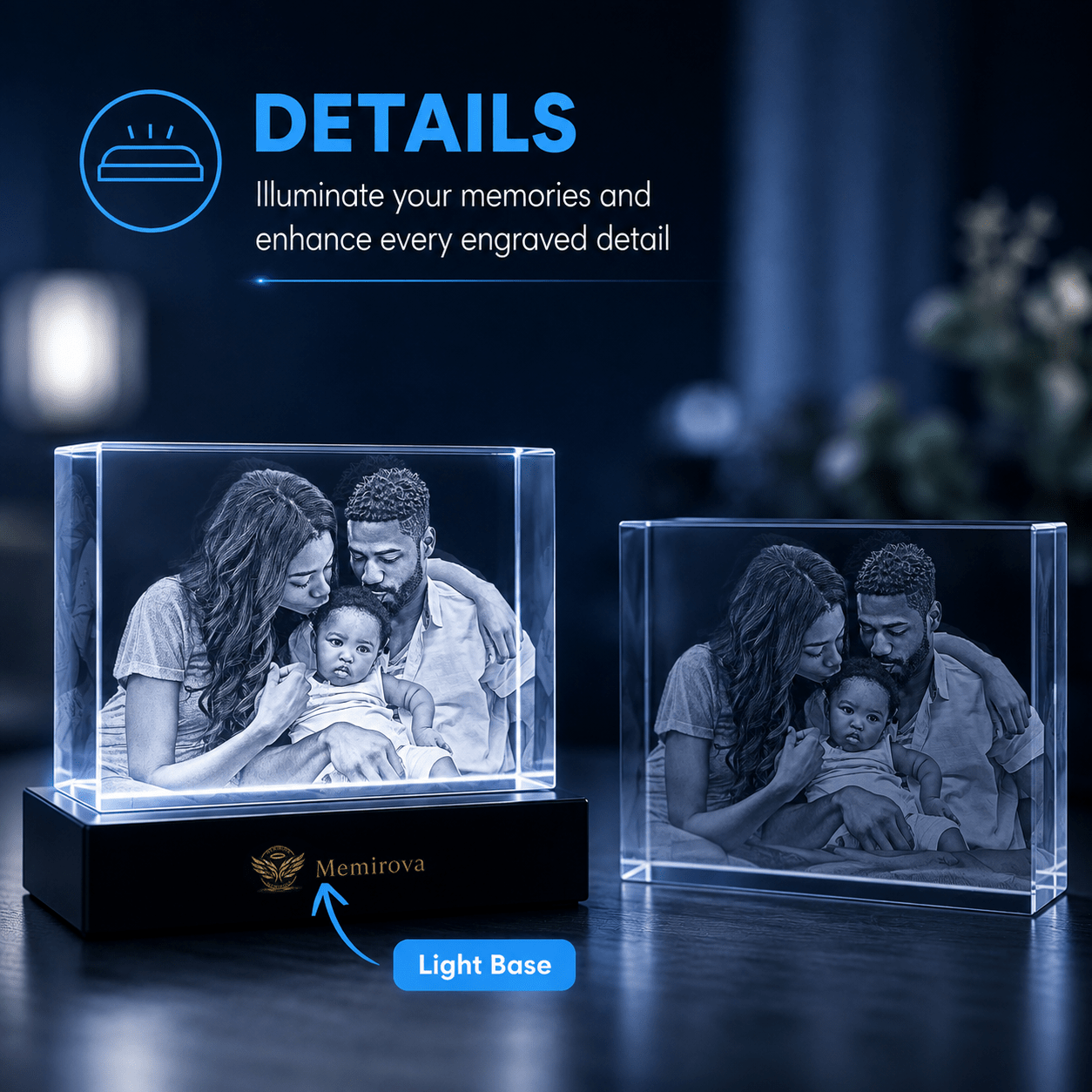 Memirova Father's Day Custom Crystal Plaque Light Base Details-Memirova
