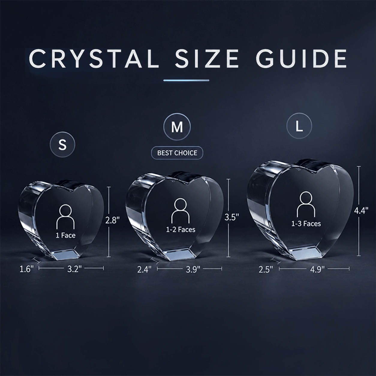 Memirova Christmas Heart Crystal Keepsake Size Guide-Memirova