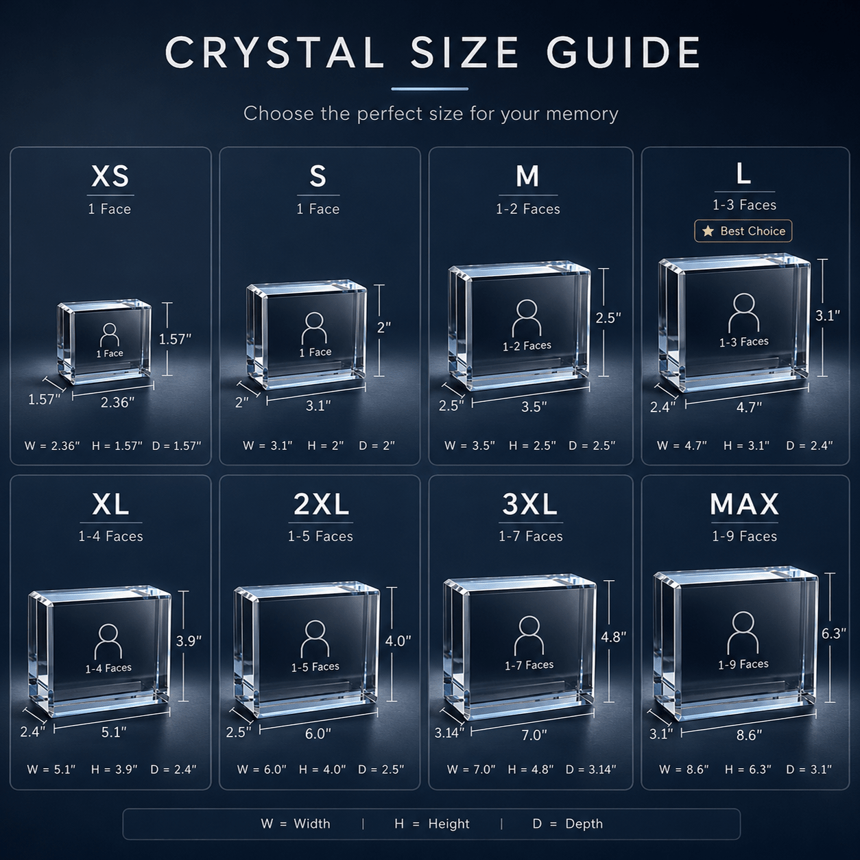 Memirova Christmas Custom Crystal Photo Block Size Guide-Memirova