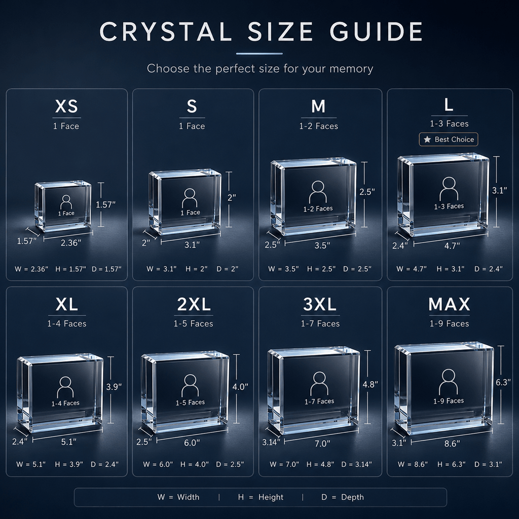 Memirova Wedding Custom Crystal Photo Block Size Guide-Memirova