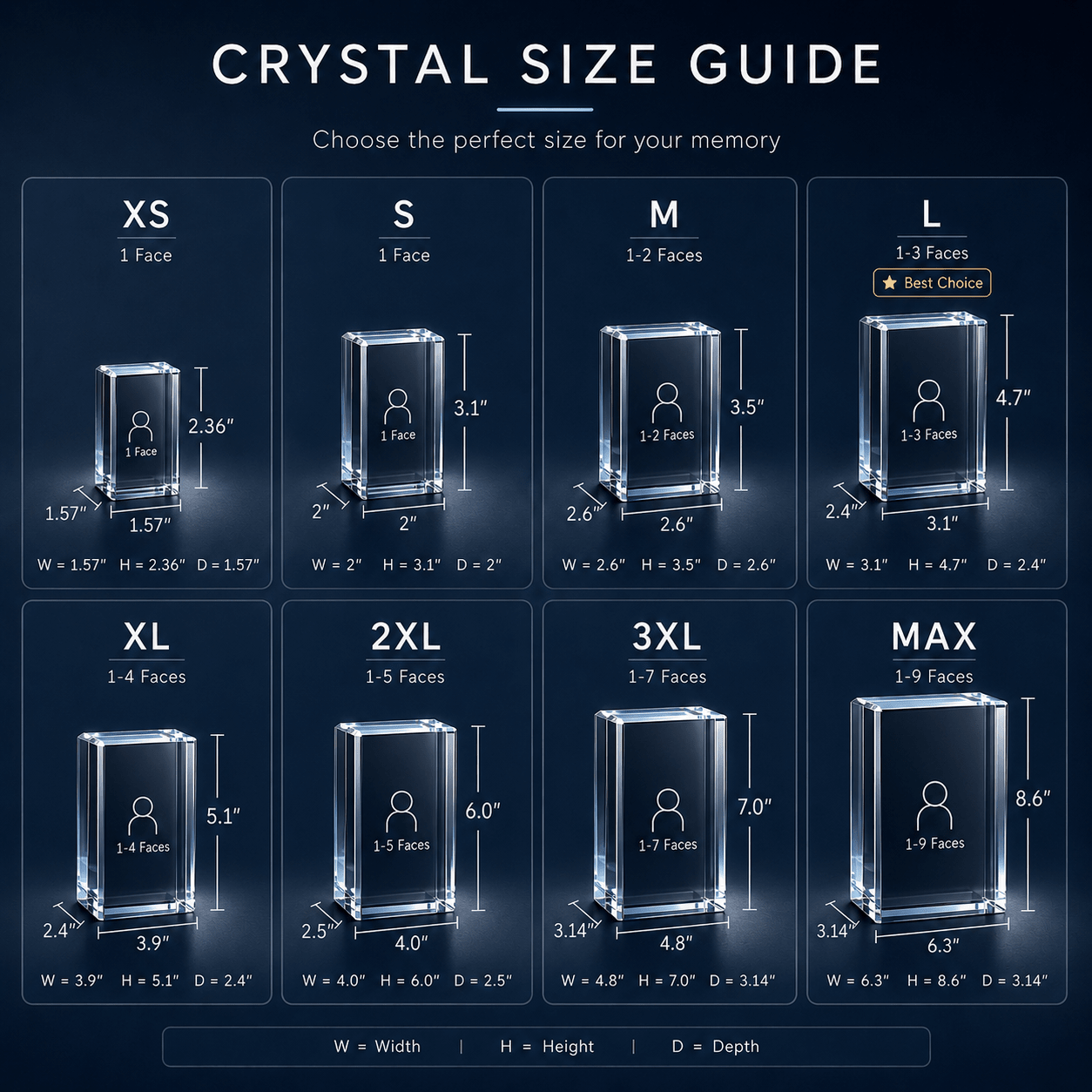 Memirova Christmas Memory Crystal Ornament Size Guide-Memirova