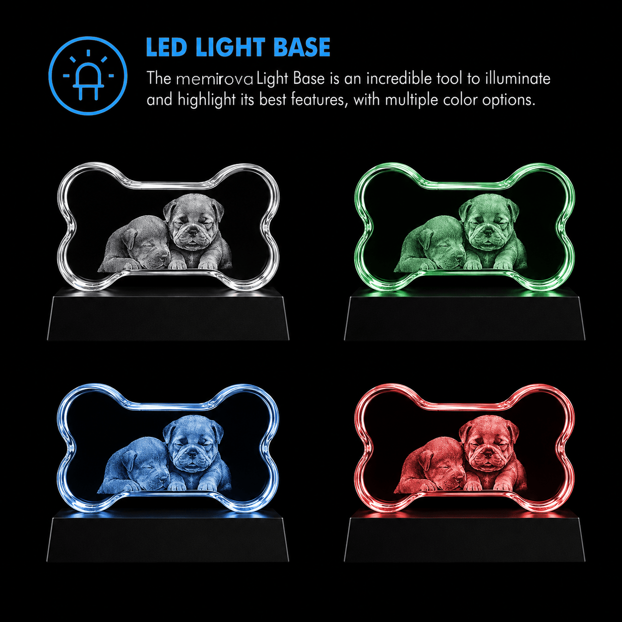 Memirova Faceted Bone Crystal Memorial Keepsake LED Light Base Color Options-Memirova