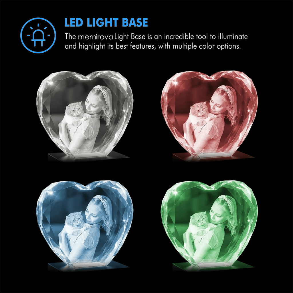 Memirova Everlasting Promise Faceted Heart Crystal LED Light Base Color Options-Memirova
